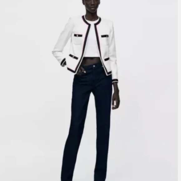 Zara white blazer with navy and pink trim - Picture 2 of 2